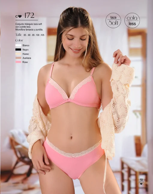 Codigo: 172 -- coramina lenceria -- Conjunto triangulo taza soft con culotte less. Microfibra fantasia y puntilla.