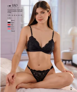 Codigo: 180 -- coramina lenceria -- Conjunto triangulo forrado con detalle en espalda y cola less. Puntilla.
