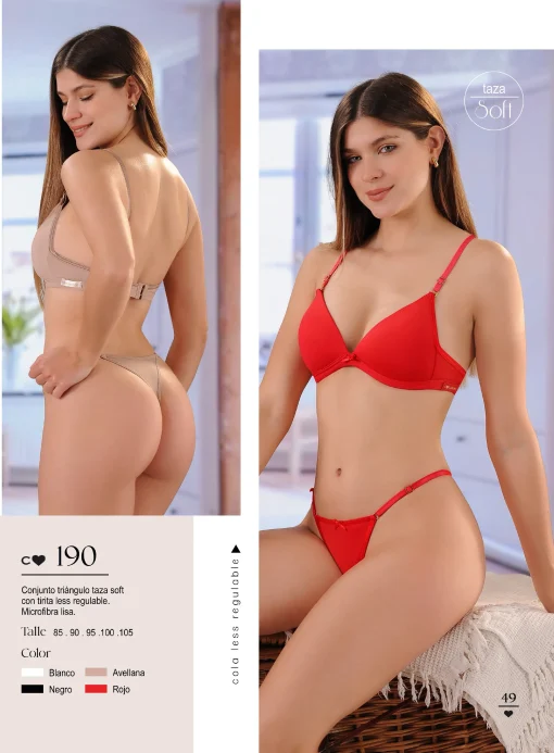 Codigo: 190 -- coramina lenceria -- Conjunto triangulo taza soft con tirita less regulable. Microfibra lisa.