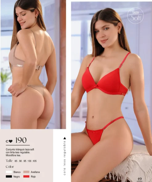 Codigo: 190 -- coramina lenceria -- Conjunto triangulo taza soft con tirita less regulable. Microfibra lisa.