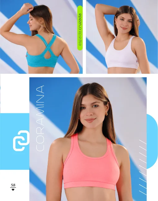 Codigo: 217 -- coramina lenceria -- Corpiño estilo top deportivo con doble tela. Microfibra y algodon lycra. - Image 2