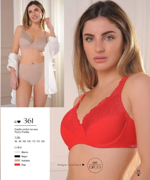 Codigo: 361 -- coramina lenceria -- Corpiño confort con arco. Tricot y puntilla.