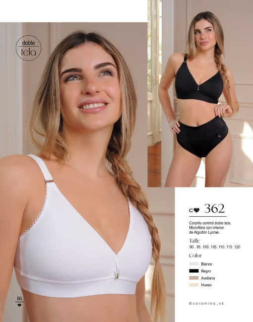 Codigo: 362 -- coramina lenceria -- Corpiño control doble tela. Microfibra con interior de algodon lycra.