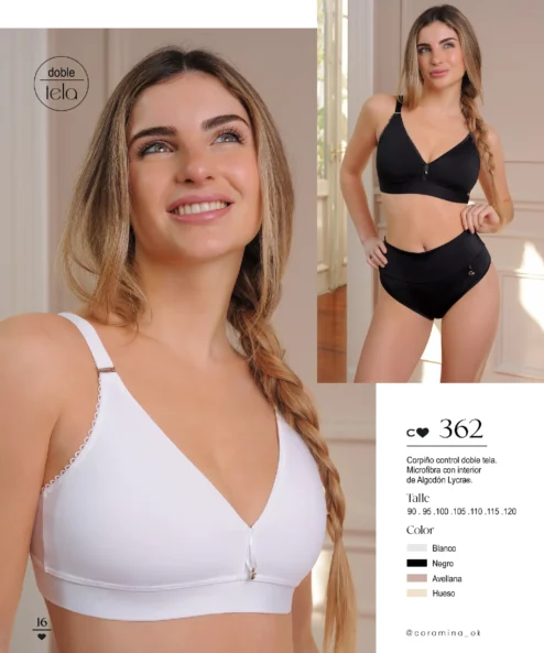 Codigo: 362 -- coramina lenceria -- Corpiño control doble tela. Microfibra con interior de algodon lycra.