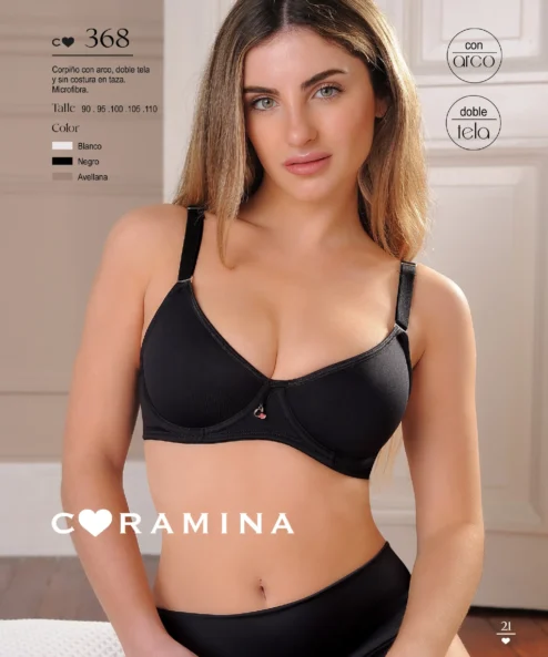 Codigo: 368 -- coramina lenceria -- Corpiño con arco, doble tela sin costura en taza. Microfibra.