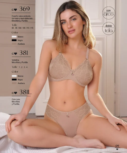 Codigo: 369 -- coramina lenceria -- Corpiño calce profundo, con arco y taza doble tela. Microfibra y puntilla