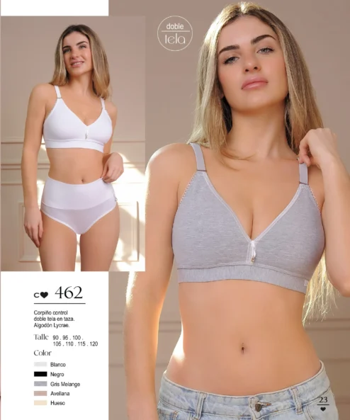 Codigo: 462 -- coramina lenceria -- Corpiño control doble tela en taza. Algodon lycra.