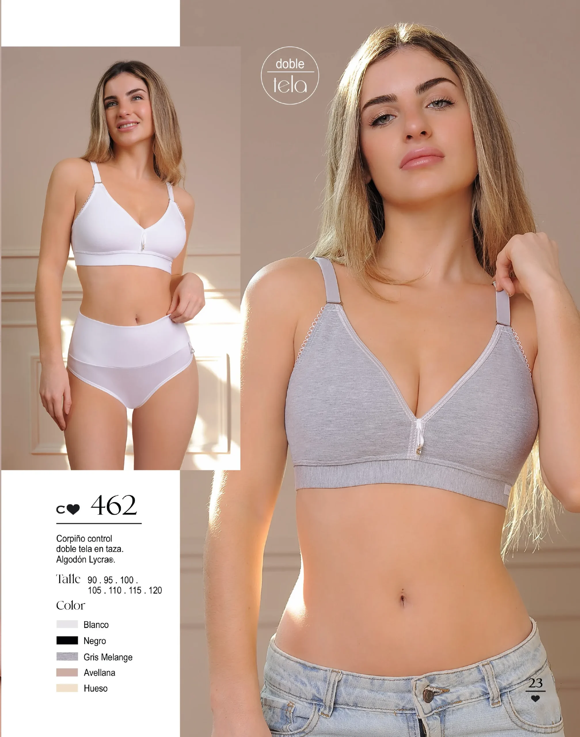 Codigo: 462 -- coramina lenceria -- Corpiño control doble tela en taza. Algodon lycra.