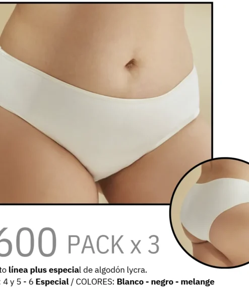Codigo: 2600 -- tiento ropa interior -- PACK X 3 Tiro corto línea plus especial de algodón lycra