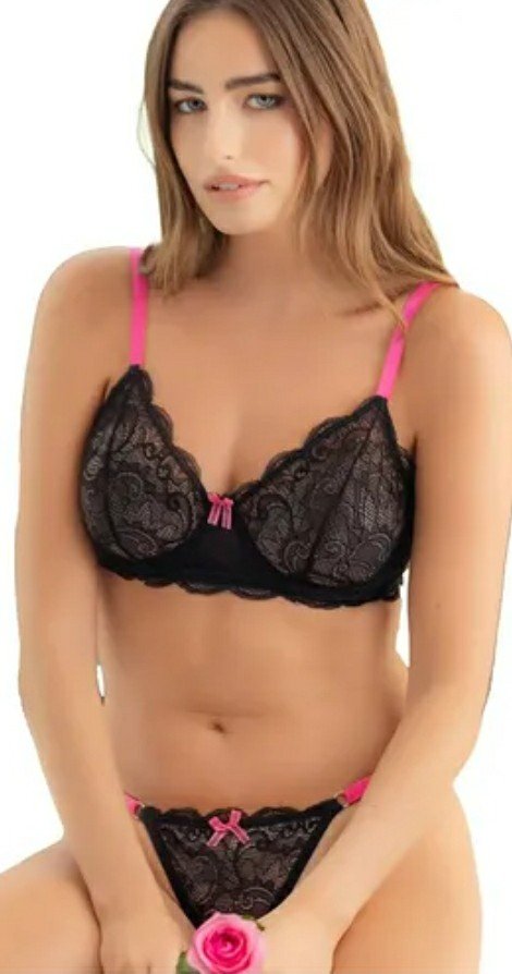 Codigo: 3250 -- melifera lenceria -- Conjunto de puntilla con aro combinado y colaless regulable - Imagen 2