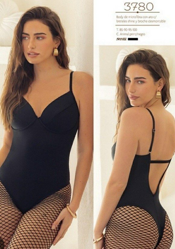 Codigo: 3780 -- melifera lenceria -- Body de microfibra con aro c/breteles shine y broche desmontable - Imagen 2
