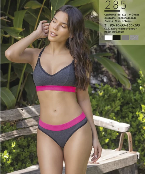 Codigo: 285 -- melifera lenceria -- Conjunto Deportivo c/Elastico Personalizado Fucsia Fluor de Algodon y Lycra c/less