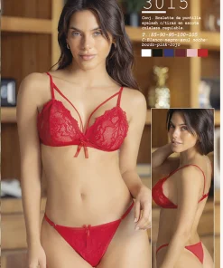 Codigo: 3015 -- melifera lenceria -- Conjunto Bralette de Puntilla Eyelash c/Tiras en Escote c/Colaless Regulable