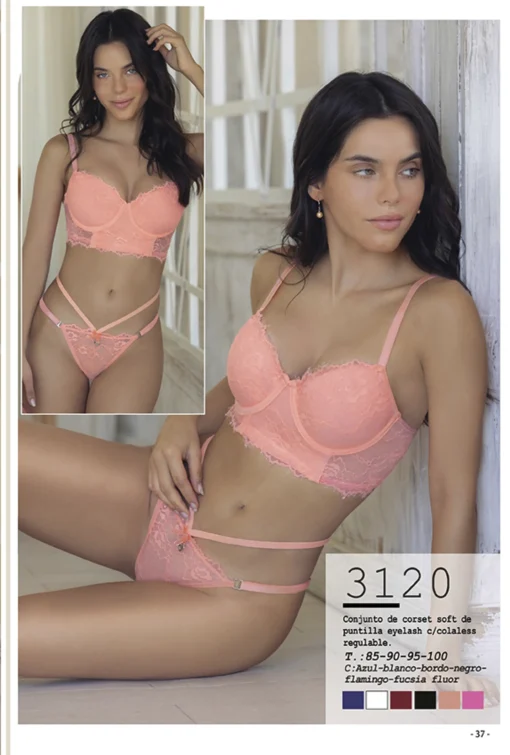 Codigo: 3120 -- melifera lenceria -- Corset soft de puntilla eyelash c/colaless regulable - Image 2