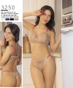 Codigo: 3250 -- melifera lenceria -- Conjunto de puntilla con aro combinado y colaless regulable