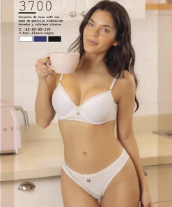 Codigo: 3700 -- melifera lenceria -- Conjunto taza soft con base de puntilla con detalles dorados y colaless clasica