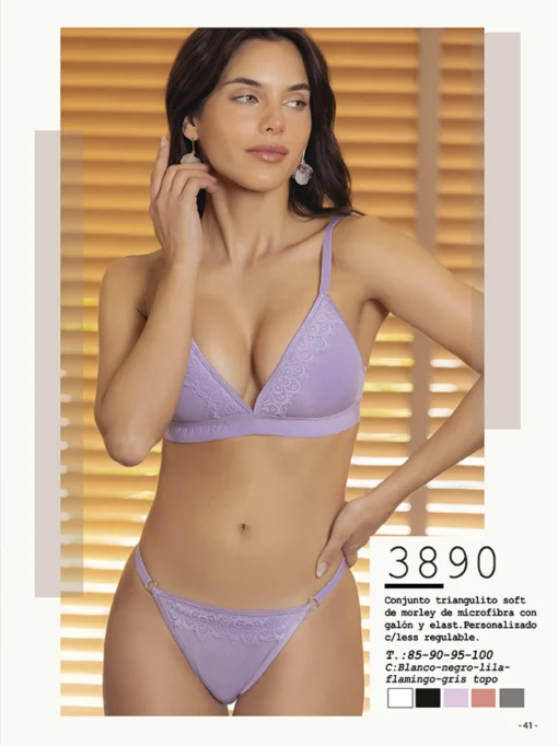Codigo: 3890 -- melifera lenceria -- Conjunto triangulito soft de morley de microfibra con galon y elastico con colaless regulable