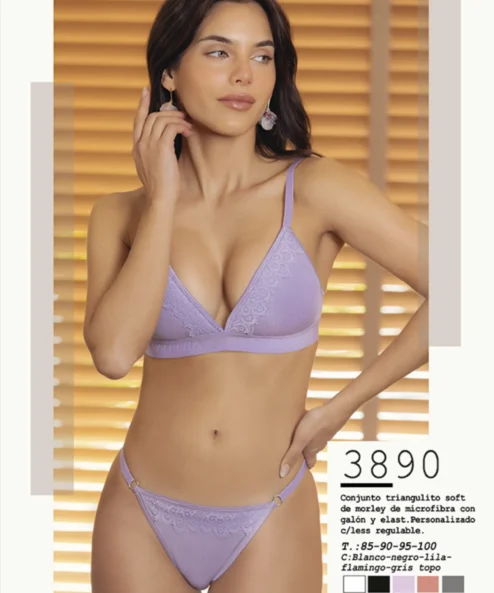 Codigo: 3890 -- melifera lenceria -- Conjunto triangulito soft de morley de microfibra con galon y elastico con colaless regulable