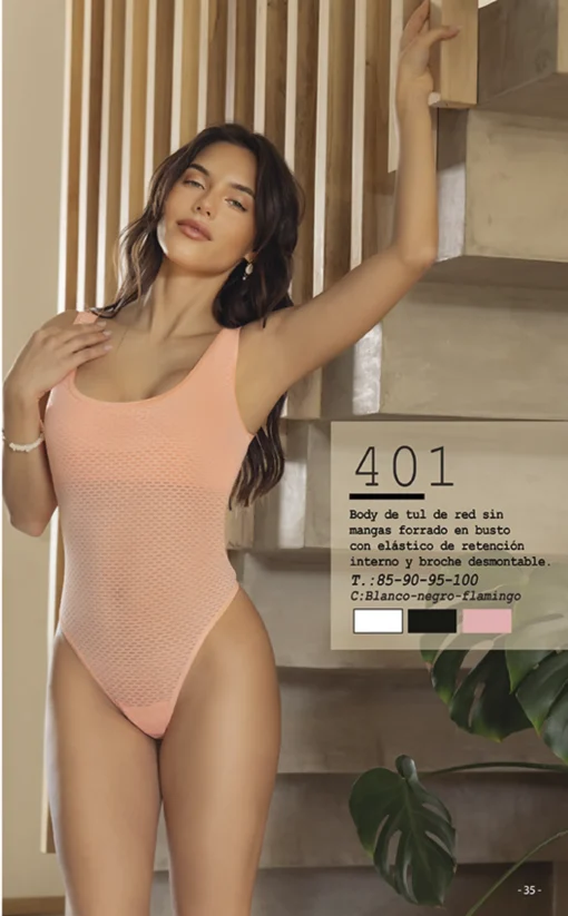 Codigo: 401 -- melifera lenceria -- Body de Tul de Red S/Mangas C/Refuerzo Interno de Realce y Broche