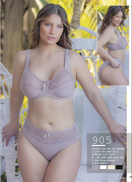 Codigo: 905 -- melifera lenceria -- Conjunto de señora s/aro de algodon y lycra con puntilla y bombacha tiro corto