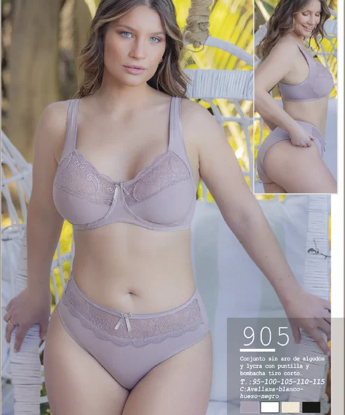 Codigo: 905 -- melifera lenceria -- Conjunto de señora s/aro de algodon y lycra con puntilla y bombacha tiro corto