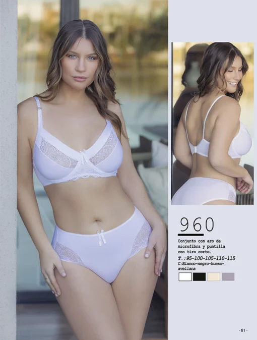 Codigo: 960 -- melifera lenceria -- Conjunto con Aro de MIcrofibra y Puntilla con Tiro Corto