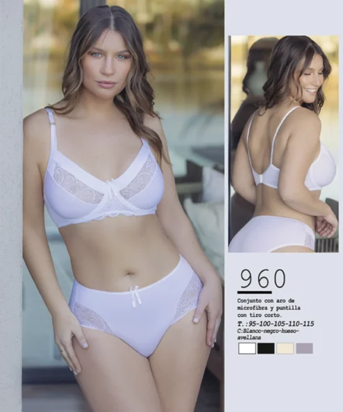 Codigo: 960 -- melifera lenceria -- Conjunto con Aro de MIcrofibra y Puntilla con Tiro Corto