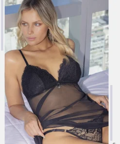 Codigo: B500 -- melifera lenceria -- Camisolin de microtull y puntilla eyelash forrado en taza c/colaless regulable y desmostable