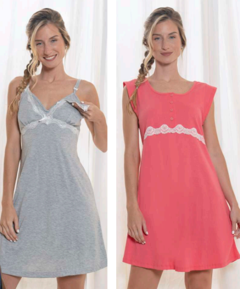 Código: 24215 -- Lencatex -- Camison maternal de jersey con puntilla