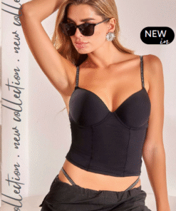 Código: 842 -- Tiento -- Corset taza soft y bretel con strass de microfibra