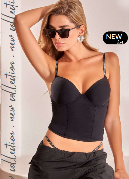 Código: 842 -- Tiento -- Corset taza soft y bretel con strass de microfibra