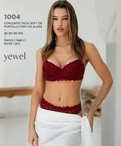 YEWEL 1004 - Conjunto taza soft de puntilla con colales.