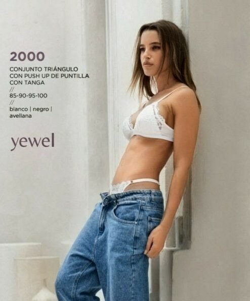 YEWEL 2000 - Conjunto triángulo con push up de puntilla con tanga.