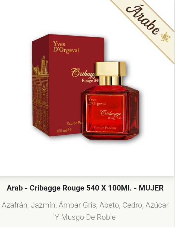 Artículo 1026 - Árabe Cribagge Rouge 540 x 100 ml. mujer