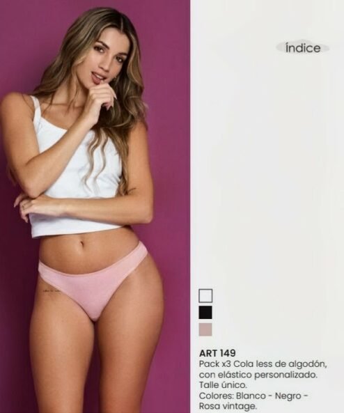 KAURY INTIMATES - 149 Pack por tres colaless de algodón con elástico personalizado.