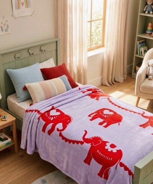 DANUBIO 8809E - Frazada manta polar infantil 1 1/2 plaza 161cm. x 220 cm. elefante